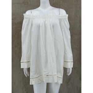 Talbots Top Womens 3X‎ Cream Off the Shoulder Long Sleeve Stretch Coastal Boho